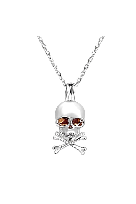Skull Necklace for Women by Ginger Lyne Glowing Amber Eyes Sterling Silver Pendant and 16-18" Chain