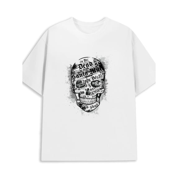 Skull Newspaper Tee for men 180G 100% Cotton white Casual Unisex Shirt Printed tshirts Classic Unisex Shirt Short Sleeve tshirts Original Unisex Shirt Short Sleeve tshirts