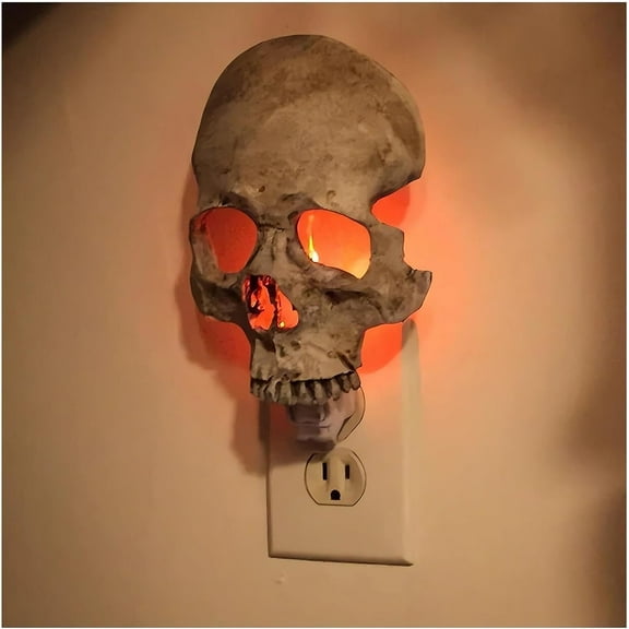 Skull Night Light - 2023 New Halloween Gothic Skull Night Lamp, Skull Lamp Plug-Into Wall with Flame Atmosphere, Gothic Light for Halloween Decoration Party and Home Decor