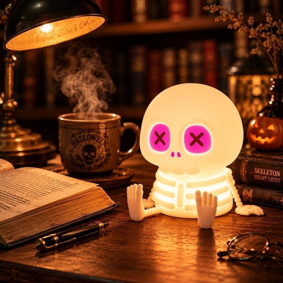 Skull Night Light, Cute Skeleton Lamp, Silicone LED Color Changing & Dimmable Helloween Room Summerween Party Decor, Squishy Rechargeable Bedside Nightlight for Christmas Birthday Gifts