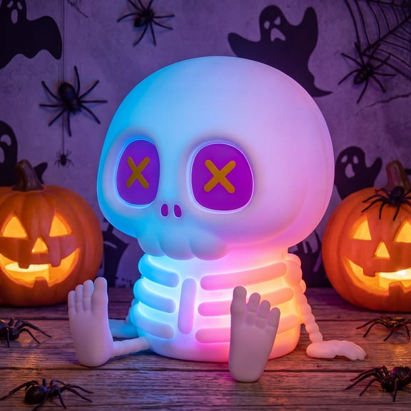 Skull Night Light, Silicone Touch Control Lamp, Cute LED Skeleton Lamp, USB Rechargeable Color Changing & Dimmable, Helloween Room Decor, Bedside Light for Christmas Halloween Gifts