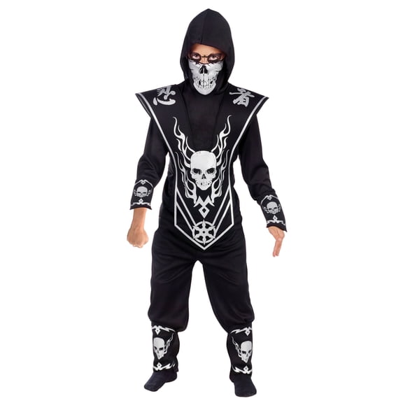 Skull Ninja Halloween Costume for Children, Silver/Black, Boys' Size L (10/12), by Way to Celebrate