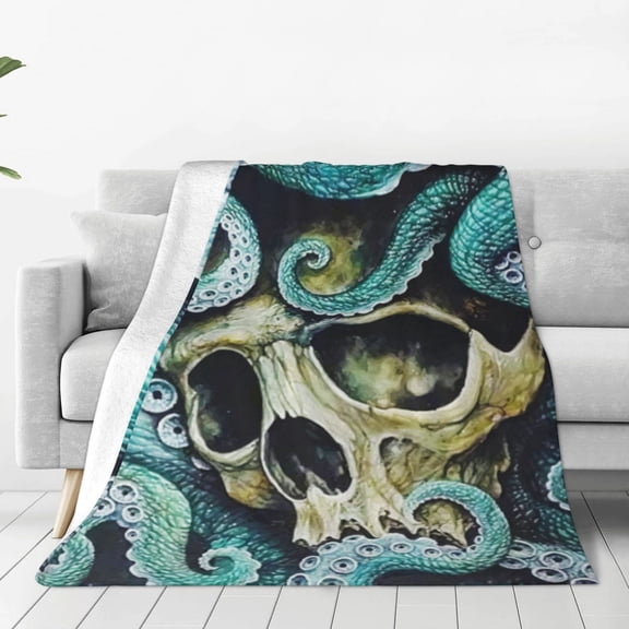 Skull Octopus Blanket Smooth Soft Print Throw Blanket for Sofa Chair Bed Office Gift 50"x40"