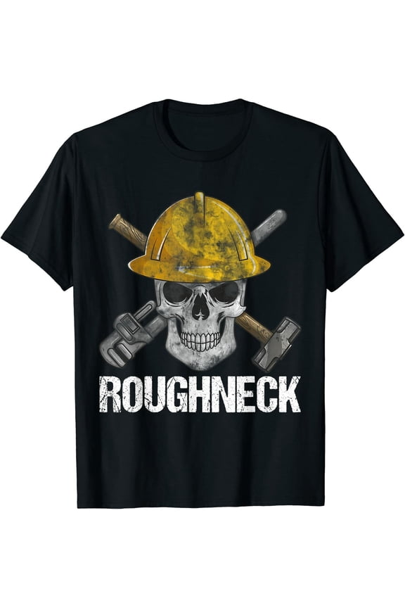 Skull Oilfield Worker Oil Rig Drilling Derrick Petroleum Roughneck Trade T-Shirt