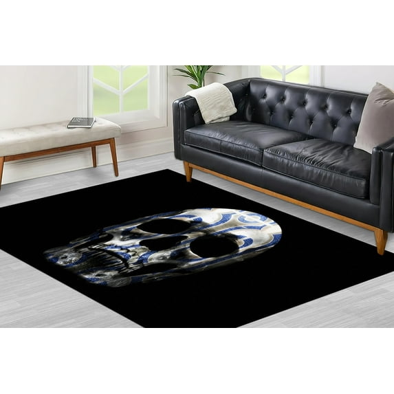 Skull With Ornate Pattern Rug, Luxury Rug, Black Rugs, Bathroom Rugs, Modern Rug, Abstract Skull Rug, Bedroom Rugs, Front Door Rug, Loft Rug, 3.3'x6.5' - 100x200 cm