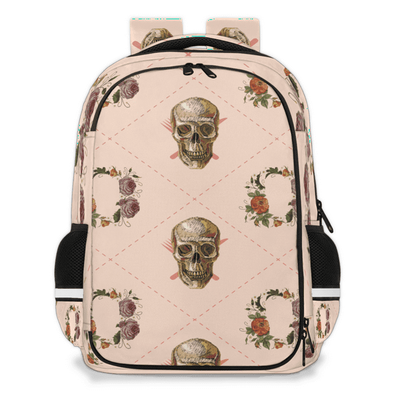Skull Pattern Multi-Pocket Backpack, 21L Laptop Backpack with Reflective Safety Strips & Dedicated 15" Laptop Section for School, Travel, Work (Color 1)
