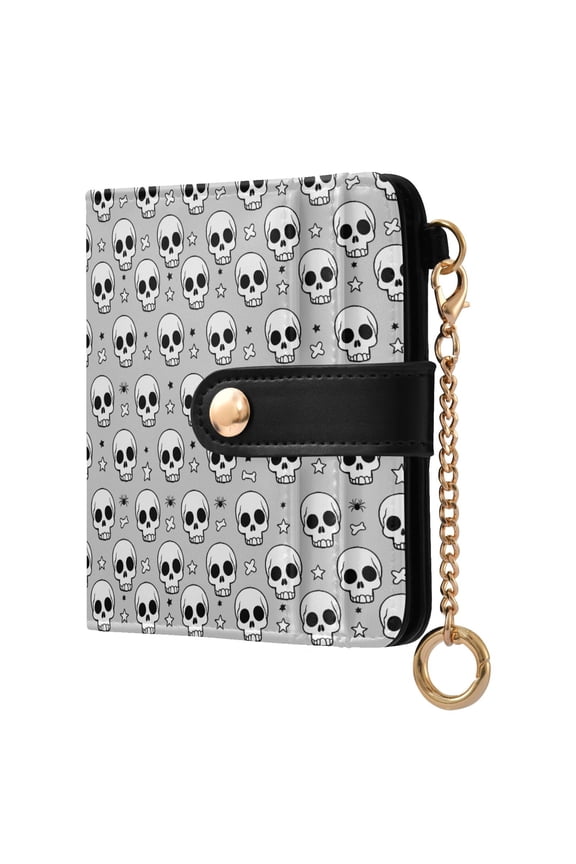 Skull Pattern Small Wallet for Women RFID Blocking Bifold PU Leather Credit Card Holder with Zipper Coin Pocket Compact Cute Travel Purse Magnetic Snap 7 Card Slots