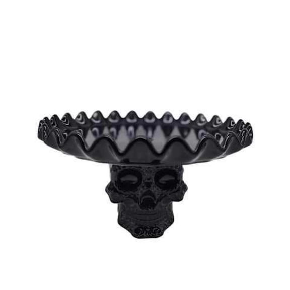 Skull Pedestal High-legged Fruit Tray Wavy Rim Halloween Decor