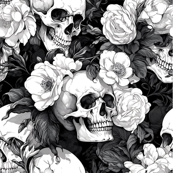 Skull Peel and Stick Wallpaper,17.71" x 118.1"Thicken Black/White Flower Wallpaper Removable Self-Adhesive Contact Paper for Living Room Bedroom Washroom Cabinet
