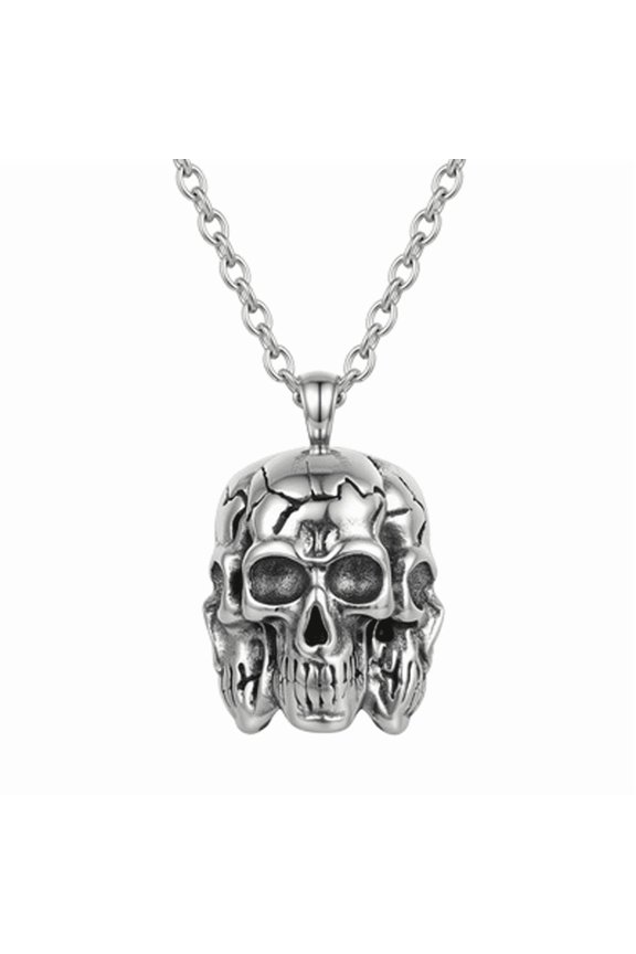 Skull Pendant Necklace Stainless Steel 18 Inch Cable Chain Silver Tone Gothic Jewelry Gift