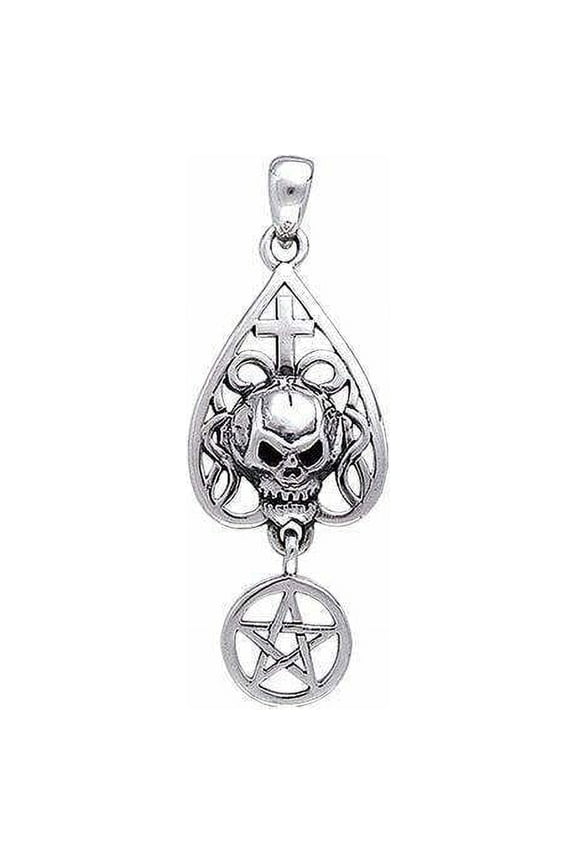 Skull Pentacle Cross Pendant 925 Sterling Silver Fine Pagan Wiccan Jewelry