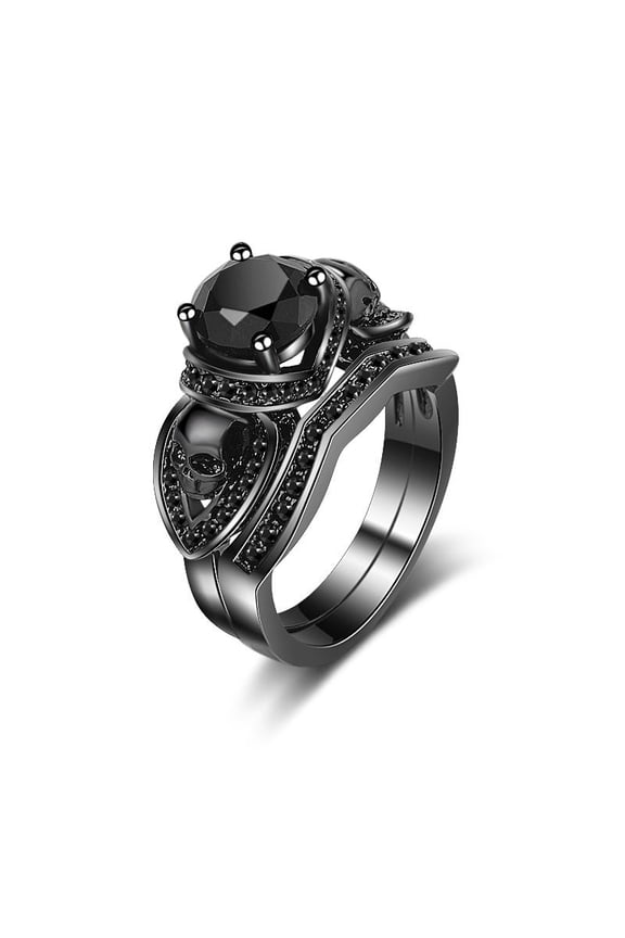 Unisex Skull Ring Black Gold Electroplated Copper Ring for Men and Women Personality Punk Ring European and American Couple Rings Fashion Jewelry Gift