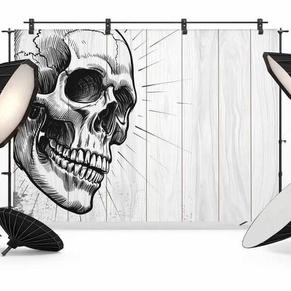 Skull Photography Backdrop 7x5FT, Wood Grain Photo Backdrops, Background for Photography Studio Photo Studio Background, Back Drop for Photoshoot