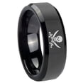 thumbnail image 1 of Skull Pirate 8MM Beveled Edge Polish Black Tungsten Men Ring, 1 of 2