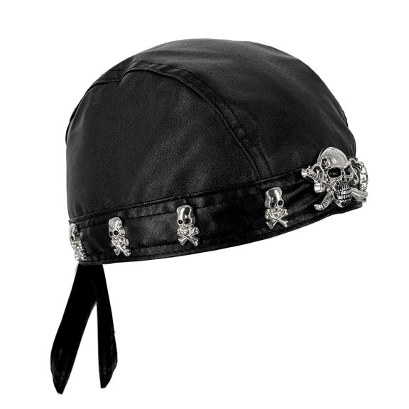 Skull Pirate Bandana Doo Do Rag Headwrap Biker Punk Rock Leather Rivet Cap Mens
