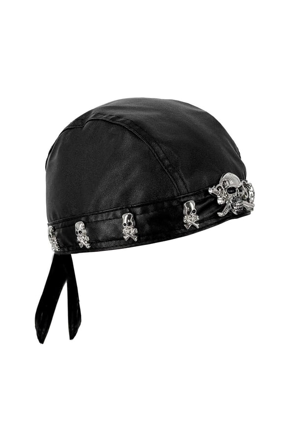 Skull Pirate Bandana Doo Do Rag Headwrap Biker Punk Rock Leather Rivet Cap Mens
