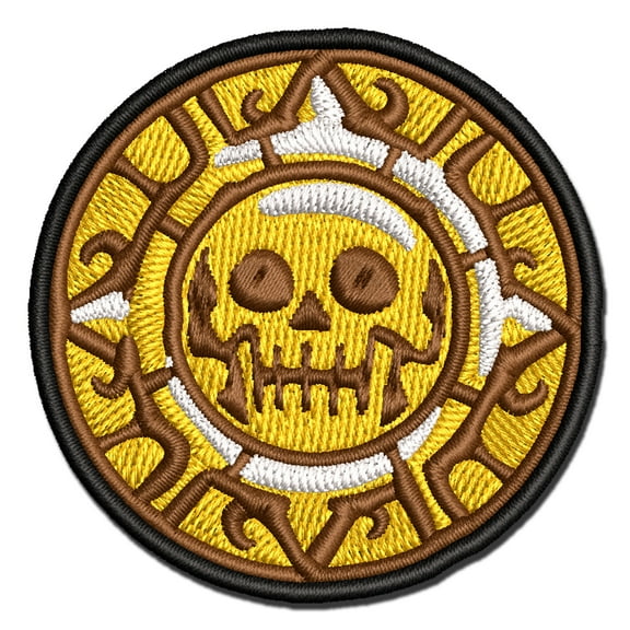 Skull Pirate Coin Applique Multi-Color Embroidered Hook & Loop Patch - 3.5 Inch Large