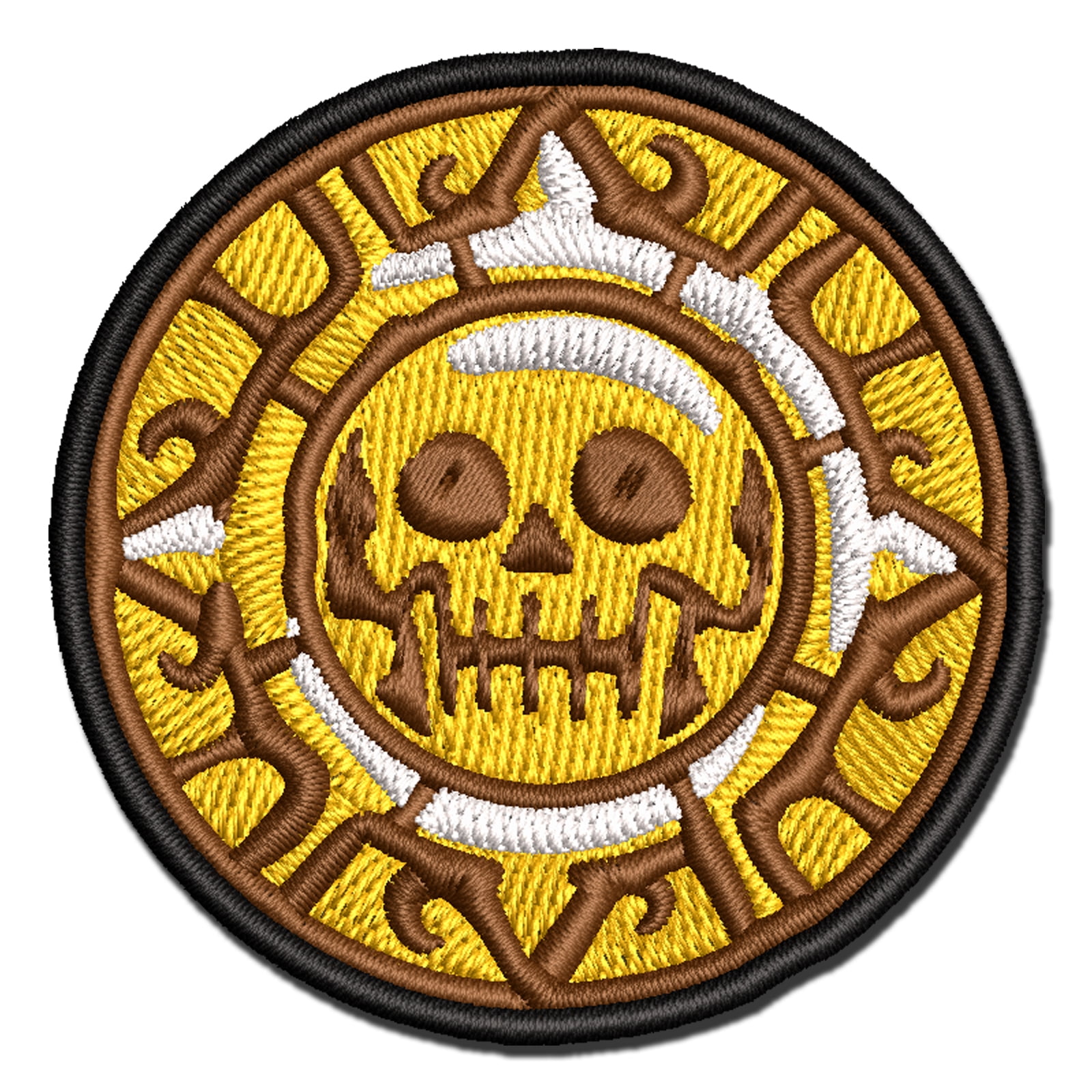 Skull Pirate Coin Applique Multi-Color Embroidered Iron-On Patch - 3.5 Inch Large