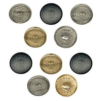 Skull Pirate Coin Set of 10 Metal 0.6" (15mm) Sewing Shank Round Buttons - Silver Color