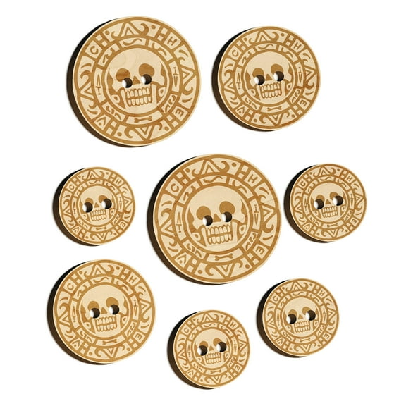 Skull Pirate Coin Wood Buttons for Crochet Knitting Sewing DIY Craft - 0.75 Inch Small (12pcs)