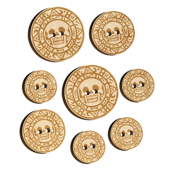 Skull Pirate Coin Wood Buttons for Crochet Knitting Sewing DIY Craft - 1.00 Inch Medium (7pcs)