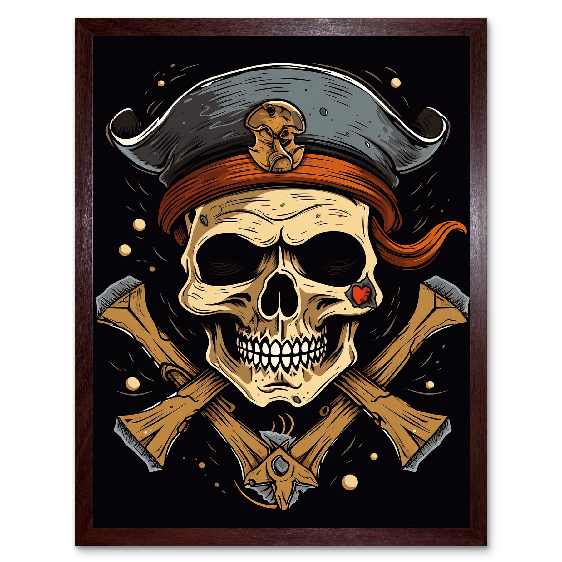 Skull Pirate Hat Old School USA Tattoo Ink Body Rockabilly