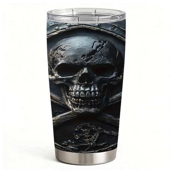 Skull Pirate Stainless Steel Tumbler with Lid, Double-Wall Insulated Travel Cup