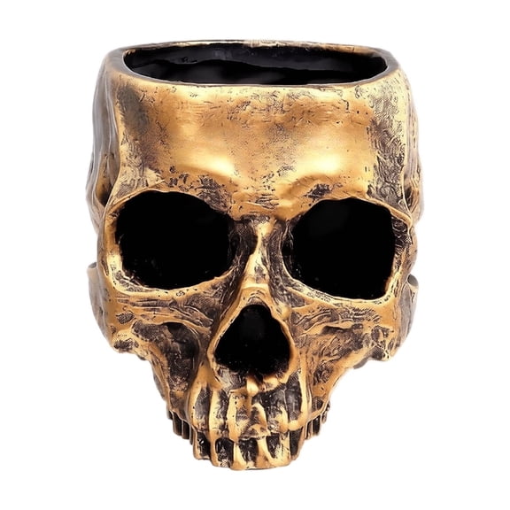 Skull Planter Gold 4.5 X 4 Inch Small Succulent Pot for Halloween Home Decor Spooky Table Centerpiece 1 Piece