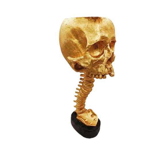 Skull Planter & Spine Stand, Resin Skeleton Flower Pot, Gothic Spooky Halloween Home Decor, Horror Skull Decor, Candy Bowl, Halloween Decorations for Home Indoor Outdoor Decor - Gold