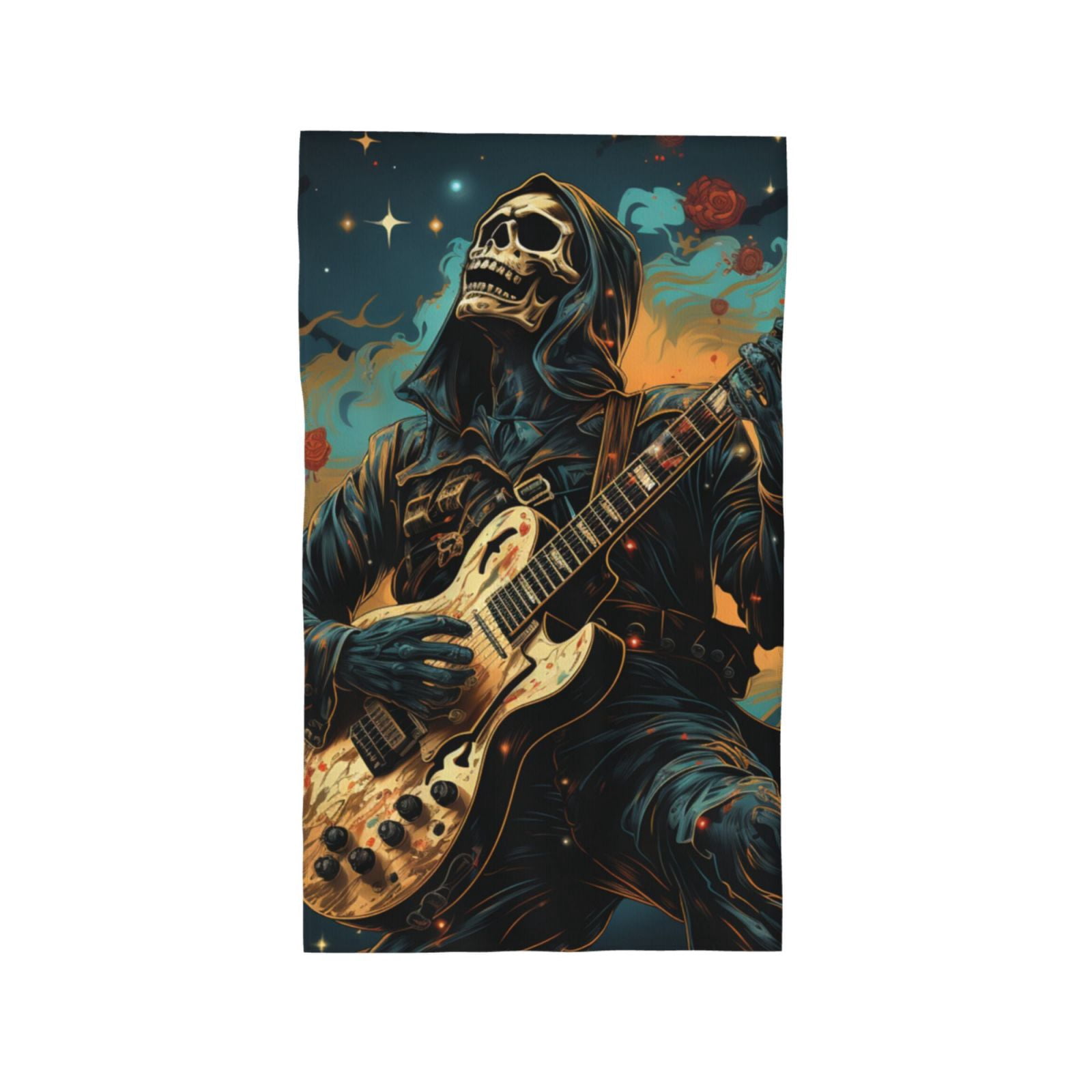 Skull Playing Guitar Heavy Metal Rock Skeleton 27.5" x 16" Ultra Soft Hand Towel, Face Wash Cloth for Bathroom, Gym, Travel, Pool