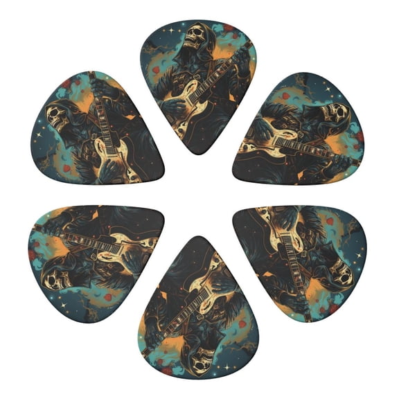 Skull Playing Guitar Heavy Metal Rock Skeleton Guitar Pick 6 Pack for Bass Acoustic Electric Guitars Lovers Gift 0.96mm