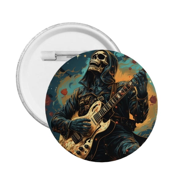 Skull Playing Guitar Heavy Metal Rock Skeleton Round Button Pin Badge 5PCS Pinback Buttons Lapel Pin for Jacket, Backpack, Hat, Party Favor, Gift