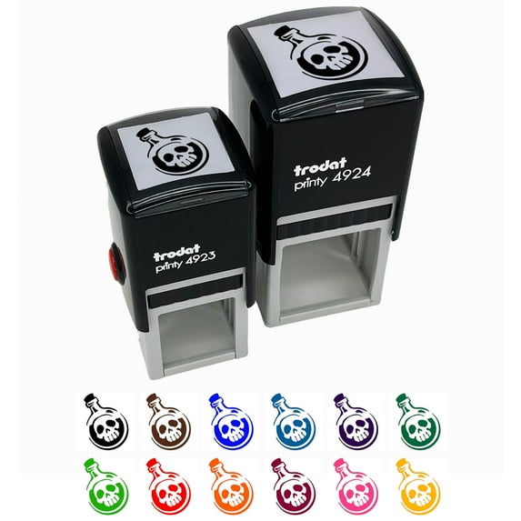 Skull Poison Potion Bottle Self-Inking Rubber Stamp Ink Stamper - Blue Ink - Small 1 Inch