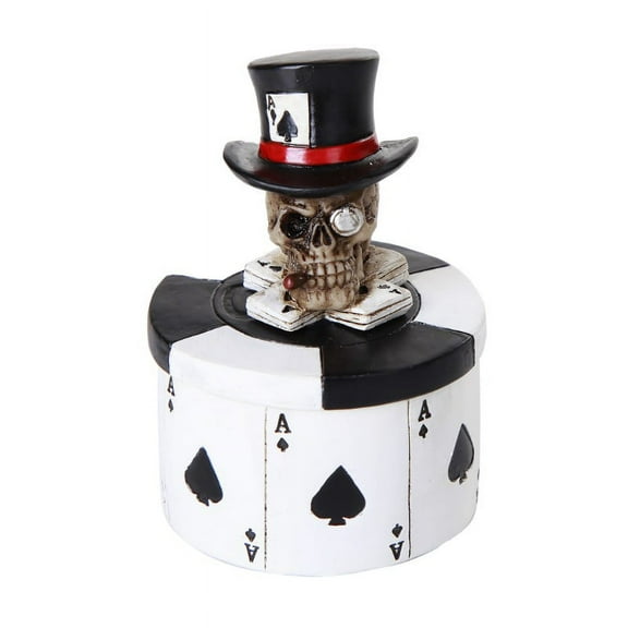 pacific giftware ace of space skull poker chips stash box dead man's hand skull collectible 3 inch tall trinket box
