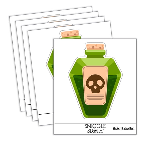 Skull Potion Poison Bottle Car Window Bumper Water Bottle Phone Tablet Laptop Waterproof Vinyl Decal Sticker Set 5-Pack - Gloss Finish - 2.0"