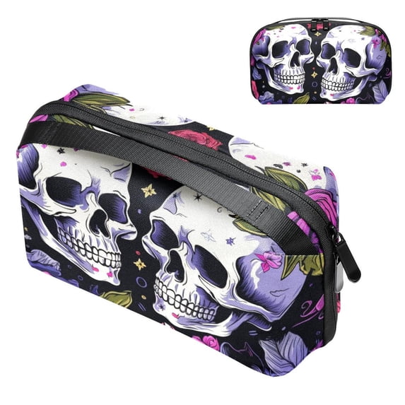 Skull Premium Oxford Cloth Waterproof Storage Box for USB Case, Charge Cord Organizer, and Digital Recorder Pouch - 5.9x9.44x3.14 in