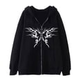 thumbnail image 1 of Skull Print Hoodie Gothic Harajuku Style Sweatshirt Unisex Oversized Casual Punk Zip-Up Hoodie, 1 of 3