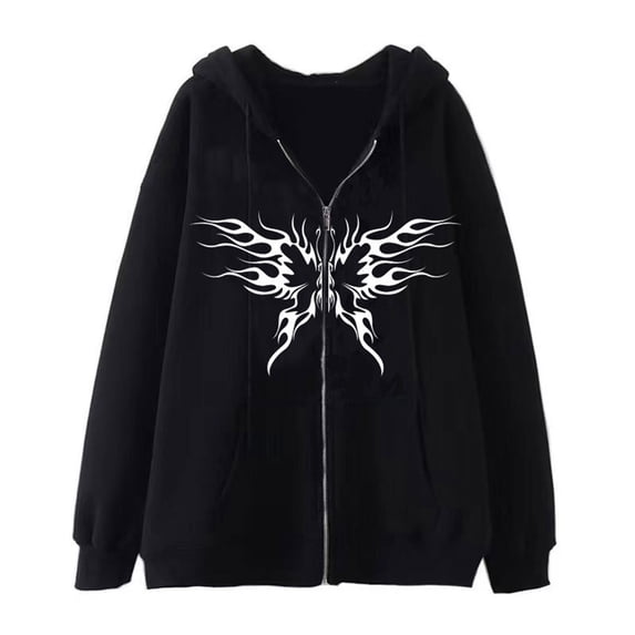 Skull Print Hoodie Gothic Harajuku Style Sweatshirt Unisex Oversized Casual Punk Zip-Up Hoodie