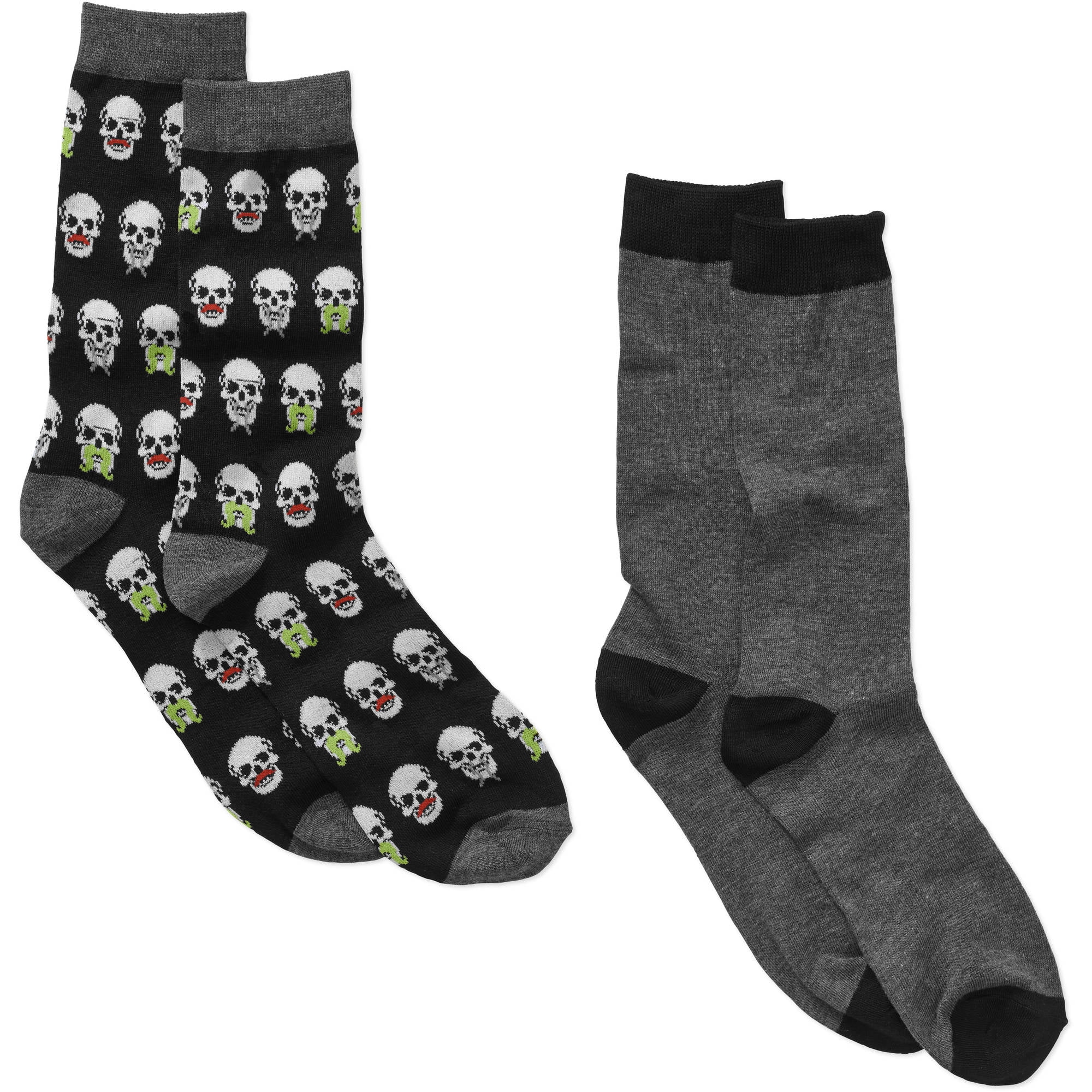 Skull Print Men's Novelty Socks, 2 Pack