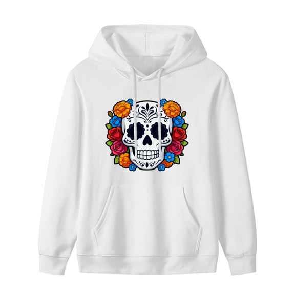 Skull Print Mens Hoodies with Long Sleeve, Lightweight Basis Pullover Men's Drawstring Pocket Sweatshirt Hooded