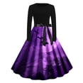 thumbnail image 1 of Skull Print Vintage Dress for Women Long Sleeve Gothic Halloween Dress A Line Retro Party Swing Dresses, 1 of 3