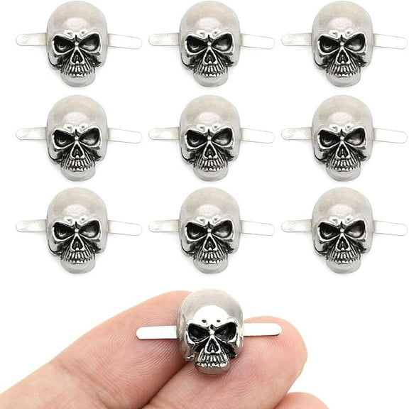 Skull Prong Stud Head Bone Gothic Style Ghost Studs Leather Craft Decorations Pack of 10 (Medium 10 x 15 mm, Silver)