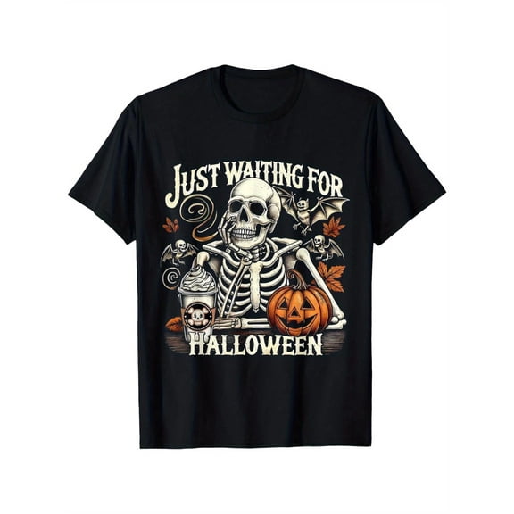 Skull Pumpkin Graphic Tee Vintage T Shirt Tops Cotton Casual Short Sleeve Round Neck Black S-5XL