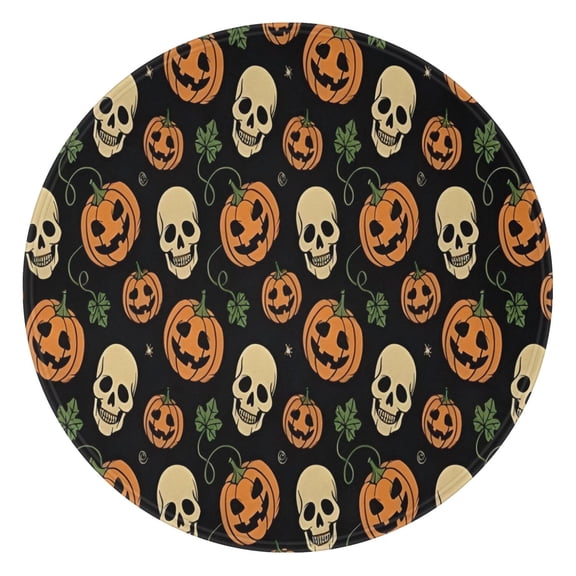 Skull Pumpkin Halloween Pattern Round Blanket,Comfortable Soft Flannel Throw Blanket,All Season,Warm Lightweight Blankets for Sofa Bed Couch Living Room Chair 47"x47"