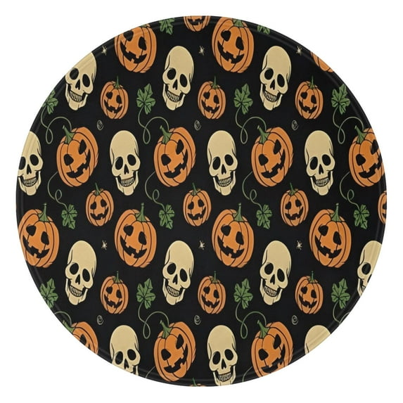 Skull Pumpkin Halloween Pattern Round Blanket,Comfortable Soft Flannel Throw Blanket,All Season,Warm Lightweight Blankets for Sofa Bed Couch Living Room Chair 47"x47"