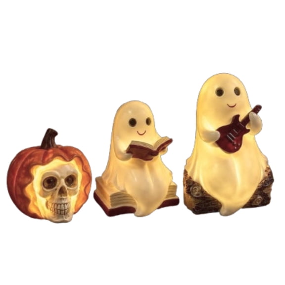 Skull Pumpkin LED Night Light, Resin Jack O Lantern Skull Table Lamp, Warm Glow Gothic Pumpkin Skull Figurine for Mantel Bar Halloween Desktop Decor Gift