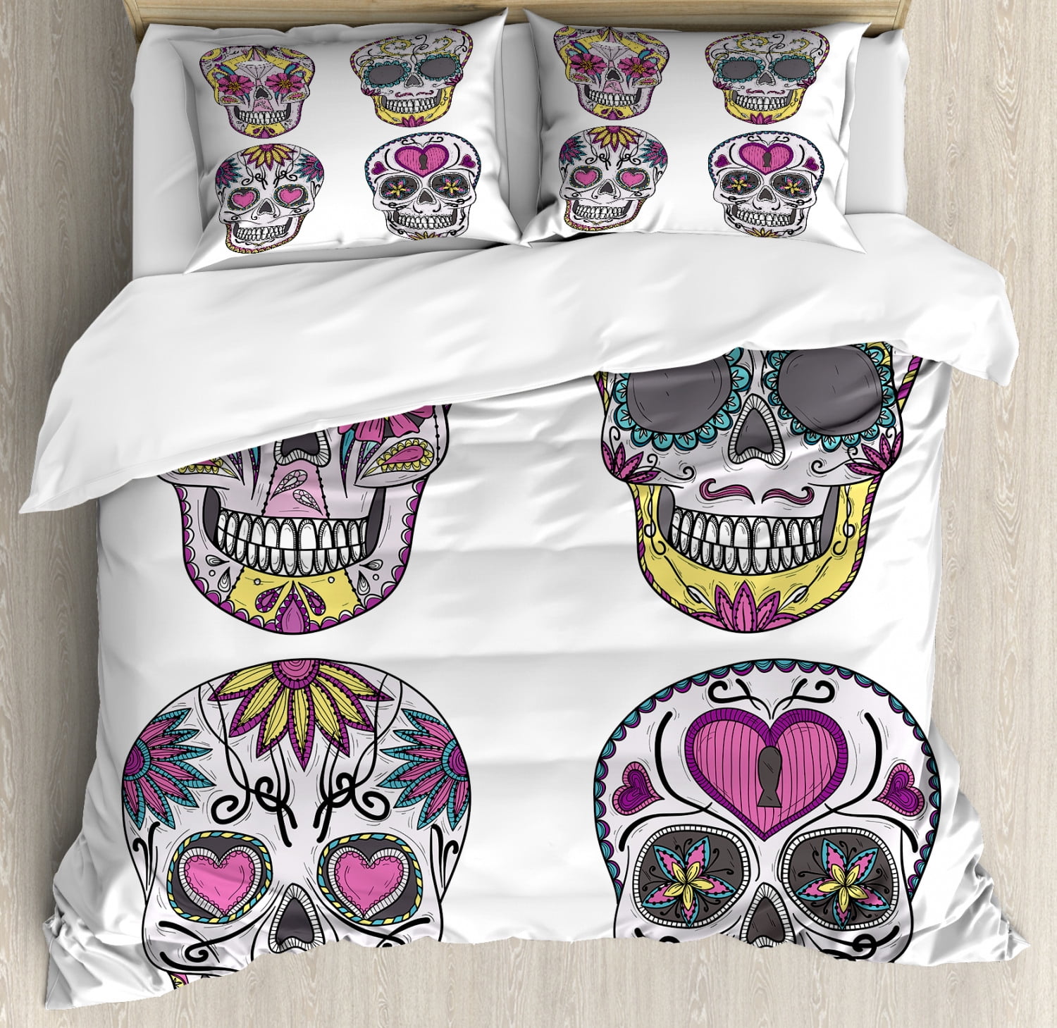 Colorful Ornate Mexican Sugar Skull Full Duvet Cover Set