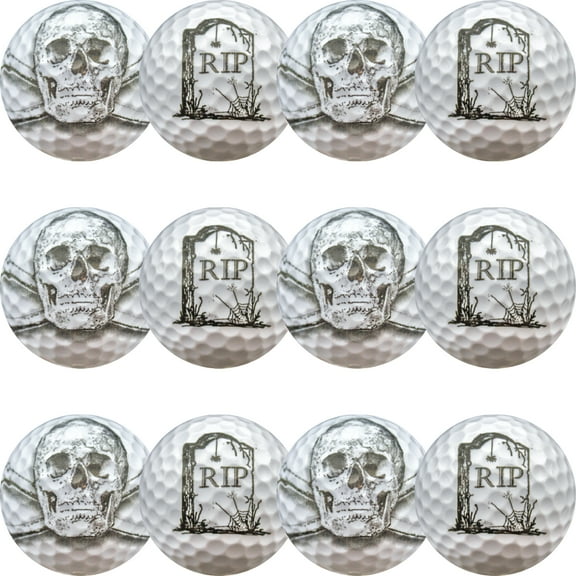 Skull RIP Golf Balls  12-Pack Funny Halloween Golf Balls with Skull & Gravestone Designs