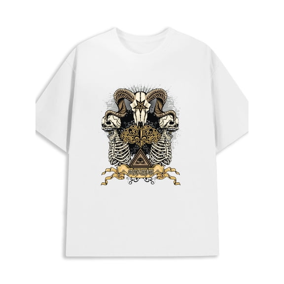 Skull & Ram T-Shirt men's 180G 100% Cotton white Vintage Unisex Shirt Graphic tshirts Fashion Unisex Shirt Short Sleeve tshirts Unique Design Unisex Shirt Crewneck tshirts