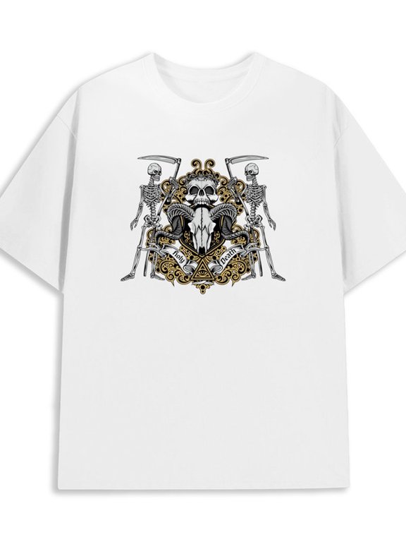 Skull & Reaper men 180G 100% Cotton white Vintage Unisex Shirt Crewneck tshirts Fashion Unisex Shirt Graphic tshirts Casual Unisex Shirt Graphic tshirts